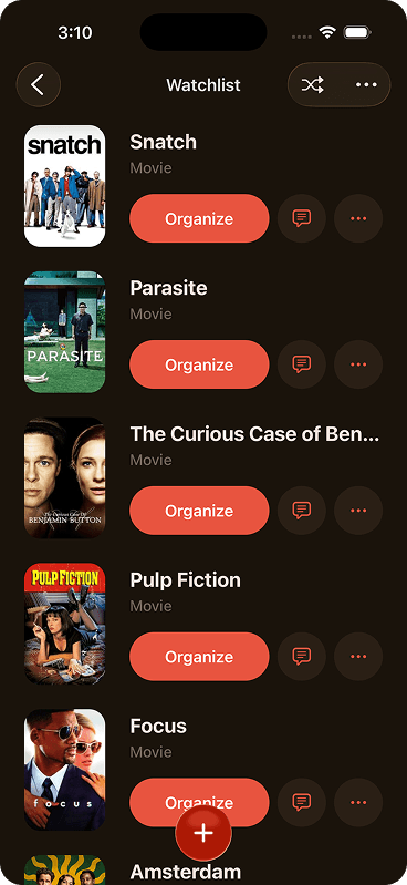 A custom Watchlist with Organize actions